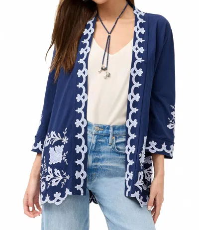Johnny Was Addeline Jersey Kimono Coat In Navy In Multi