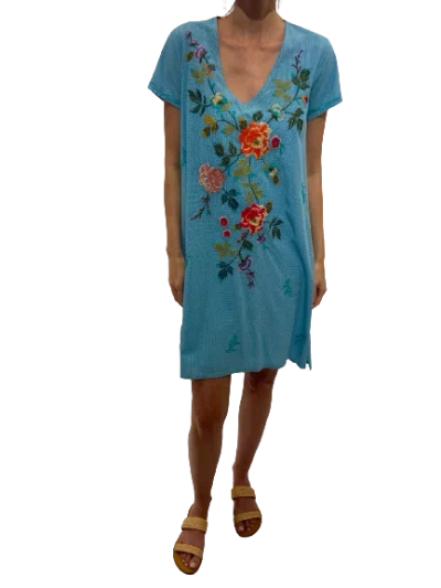 Johnny Was Adele Drape Tunic Dress Floral Embroid Flowers Plaid Viscose