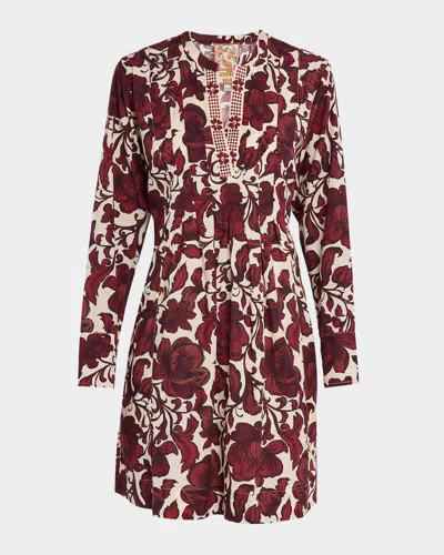 Johnny Was Airy Pleated Floral-print Dress In Red