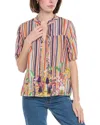 Johnny Was Aldrich Stripe Pleated Yoke Linen-blend Blouse In Multi