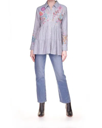 Johnny Was Alesa Tiered Shirt Tunic In Faded Denim In Multi