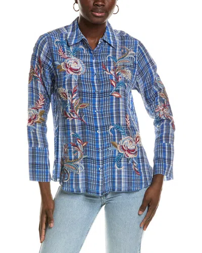Johnny Was Alexa Silk Shirt In Blue