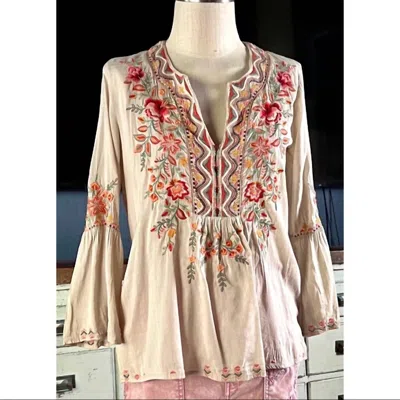 Johnny Was Alise Flare Sleeve Boho Blouse In Cream In Beige