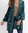 Johnny Was Alithia Velvet Ruffle Sleeve Kimono In Peacock In Blue