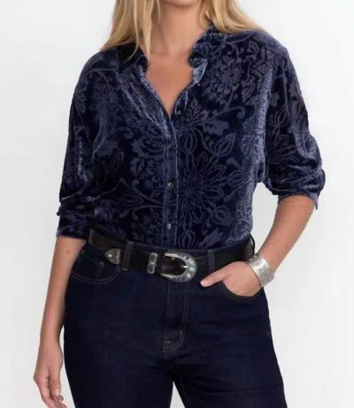 Johnny Was Misty Burnout Velvet Silk-blend Shirt In Blue