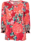 Johnny Was All-over Floral Print T-shirt In 红色