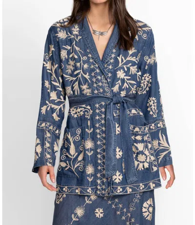 Johnny Was Allison Belted Military Jacket In Denim Blue