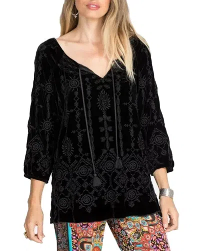 Pre-owned Johnny Was Althea Velvet Peasant Blouse - J15521-9 In Black