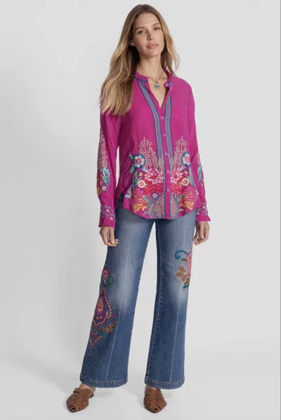 Johnny Was Amyle Button Down Shirt In Festival Fuschia In Multi