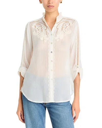 Johnny Was Amyle Remi Embroidered Sheer Blouse In White