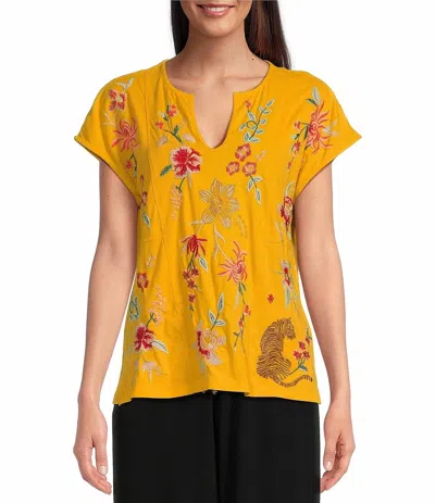 Johnny Was Andrean Paneled Knit Tee In Golden Pineapple In Multi