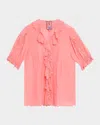 Johnny Was Anette Eyelet-embroidered Ruffle Blouse