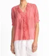 Johnny Was Anette Ruffle Blouse In Salmon Rose In Pink