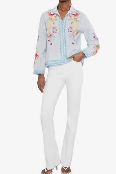 Johnny Was Angela Open Neck Shirt In Blue White Stripe