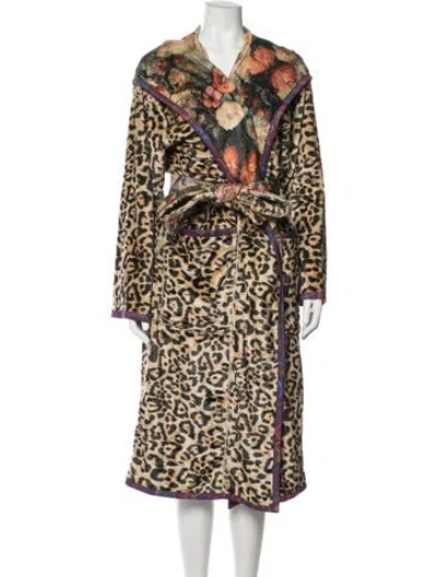 Pre-owned Johnny Was Animal Print Bow Accents Robe W/ Tags In Multicolor