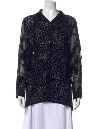 Pre-owned Johnny Was Animal Print Long Sleeve Blouse In Black