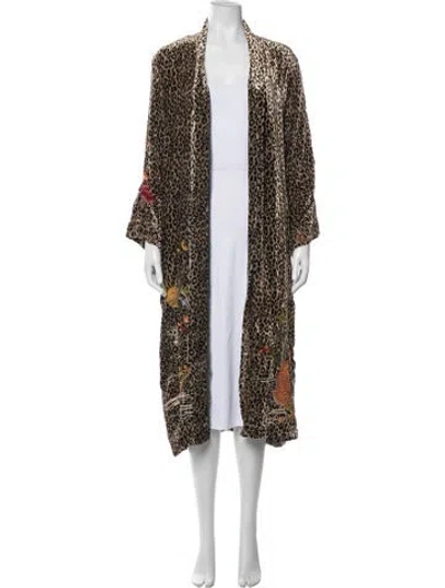 Pre-owned Johnny Was Animal Print Open Front Sweater In Brown