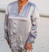 Johnny Was Annalina Henley Voyager Tunic Top In Silver In Silver