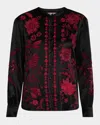 Johnny Was Annalina Sequin Floral-embroidered Shirt In Black In Black