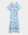 Johnny Was Annamarie Floral-print Silk Chiffon Maxi Dress In Blue