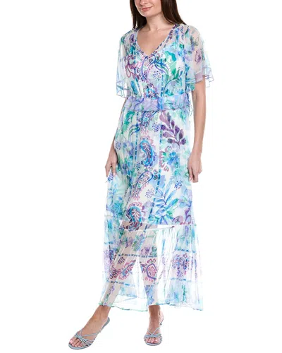 Johnny Was Annamarie Flutter Silk Maxi Dress In Blue