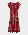 Johnny Was Annamay Floral & Geometric-print Midi Dress In Red