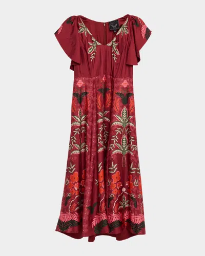 Johnny Was Annamay Floral & Geometric-print Midi Dress In Red