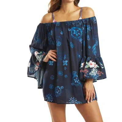 Johnny Was Annia Off The Shoulder Cover Up In Multi In Blue
