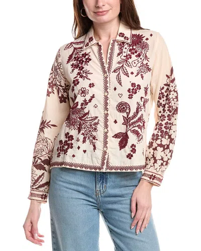 Johnny Was Embroidered Camp Collar Shirt In Neutral