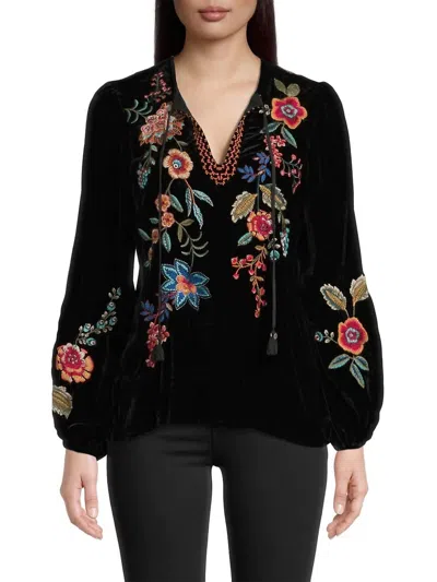 Johnny Was Ardell Velvet Relaxed Blouse In Black In Multi