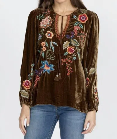 Johnny Was Ardell Velvet Relaxed Blouse In Ghost In Brown