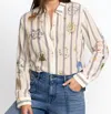 Johnny Was Ariana Button Back Shirt In Stripe In Gray