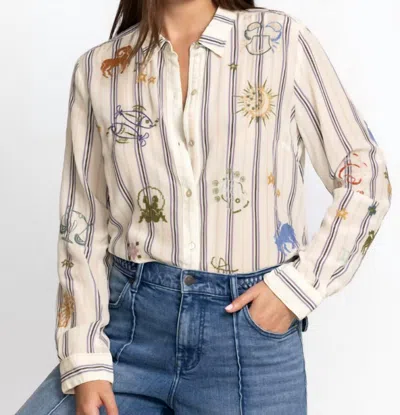 Johnny Was Ariana Button Back Shirt In Stripe In Gray