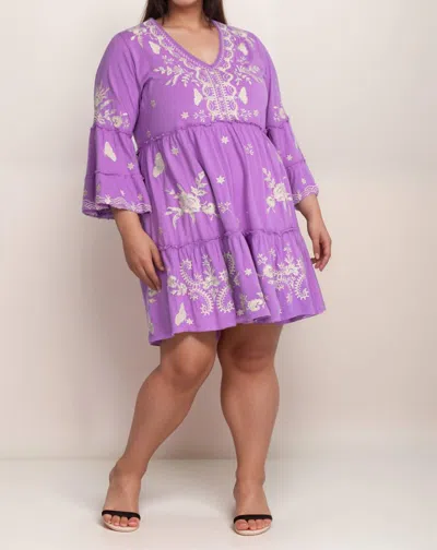 Johnny Was Arzella Knit Embroidered Easy Tiered Dress In Purple