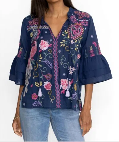 Johnny Was Ashlee Ruffle Sleeve Blouse In Nvy In Blue