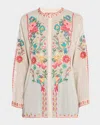 Johnny Was Audrey Embroidered Mandarin-collar Shirt In Neutral