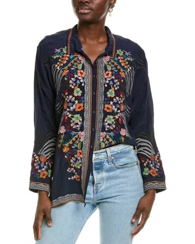 Johnny Was Audrey Oversized Embroidered Blouse Dash In Navy