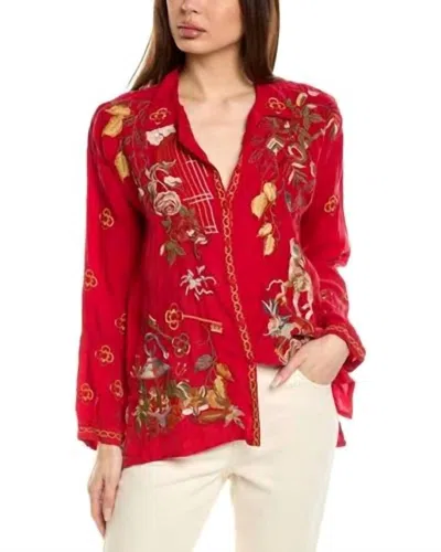 Johnny Was Audrey Oversized Embroidered Blouse In Equestrian Red In Brown