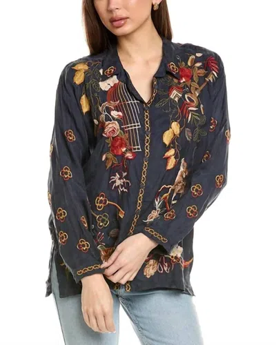 Johnny Was Audrey Oversized Embroidered Blouse Jessamin In Graphite In Gray