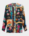 Johnny Was Audrey Oversized Floral-print Silk Shirt In Multi
