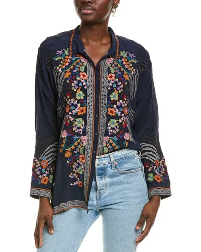 Johnny Was Audrey Silk Blouse In Blue