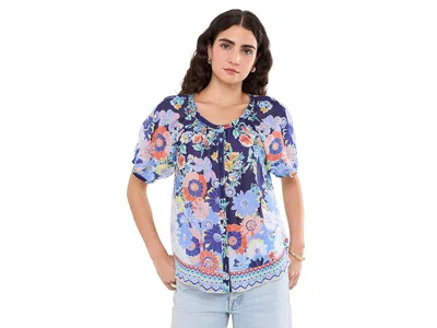 Johnny Was Avah Button-down Shirt Women's Clothing Tiana Scarf: Sm In Blue