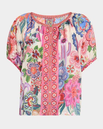 Johnny Was Avah Floral-print Silk Shirt