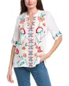 Johnny Was Averi Floral-embroidered Linen Top In White