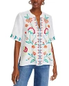 Johnny Was Averi Floral-embroidered Linen Top In White