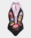 Johnny Was Baccara Halter One-piece Swimsuit In Black