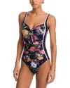 Johnny Was Baccara Tie Front Ruched One Piece Swimsuit In Black