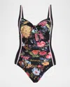 Johnny Was Baccara Tie Front Ruched One Piece Swimsuit In Black