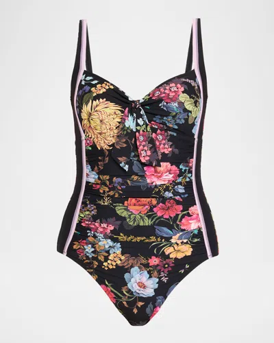 JOHNNY WAS BACCARA TIE-FRONT RUCHED ONE-PIECE SWIMSUIT