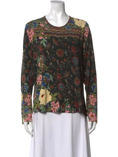 Pre-owned Johnny Was Bamboo Floral Print Blouse In Green